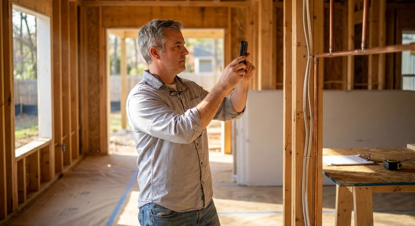 Electrician installing Romex wiring in Atlanta home renovation with visible conduit runs before drywall installation.